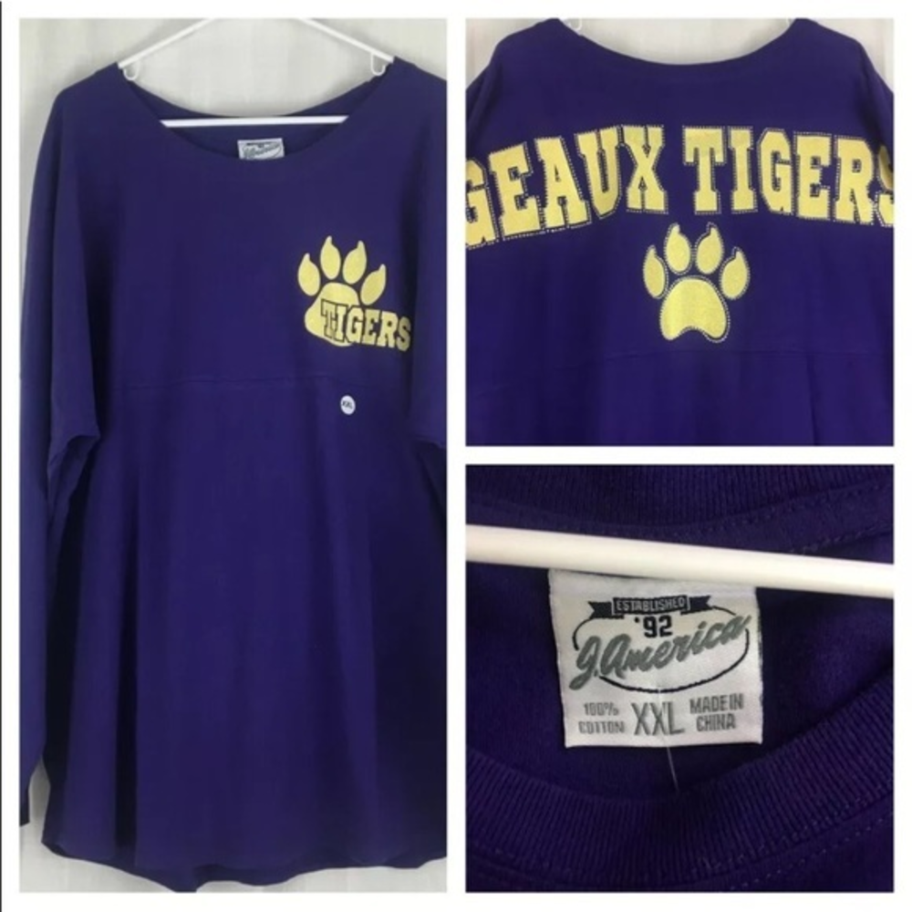 LSU Tigers Purple‎ Shirt Tunic Glitter Gold XXL NEW